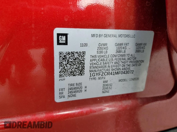 2021 Cadillac XT4 FWD Premium Luxury with VIN 1GYFZCR41MF043072, listed as a Copart auction lot 74430824 with 31,053 mi miles and Salvage Title. Bid and sale history available at carsss.com. Image 15.
