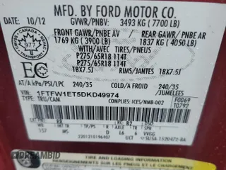 2013 Ford F-150 XL with VIN 1FTFW1ET5DKD49974, listed as a Copart auction lot 45176105 with 296,905 mi miles and Clean Title. Bid and sale history available at carsss.com. Image 12.