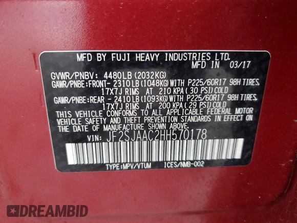 2017 Subaru Forester with VIN JF2SJAAC2HH570178, listed as a Copart auction lot 51522255 with 141,077 mi miles and Clean title. Bid and sale history available at DreamBid. Image 12.