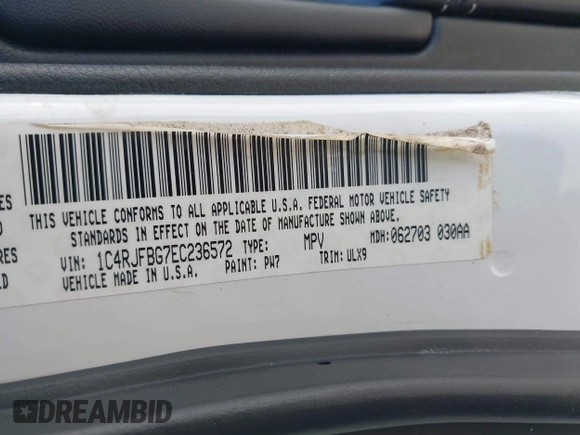 2014 Jeep Grand Cherokee Limited with VIN 1C4RJFBG7EC236572, listed as a IAAI auction lot 42134807 with 170,342 mi miles and . Bid and sale history available at DreamBid. Image 9.