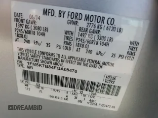 2015 Ford Explorer с VIN 1FM5K7B84FGA08478, выставлен на аукционе Copart как лот 59745905 с пробегом 112 002 миль миль и Списание • Salvage title. История ставок и продаж доступна на DreamBid. Изображение 14.