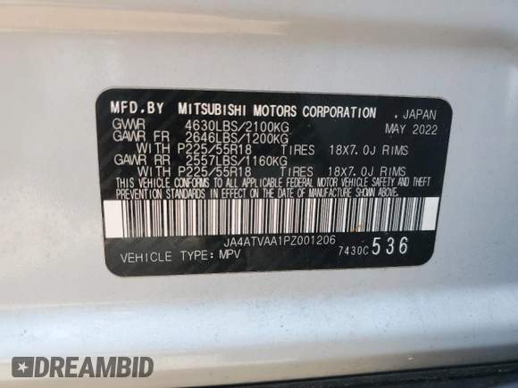 2023 Mitsubishi Eclipse Cross LE with VIN JA4ATVAA1PZ001206, listed as a Copart auction lot 59785355 with 79,669 mi miles and Salvage title. Bid and sale history available at DreamBid. Image 14.