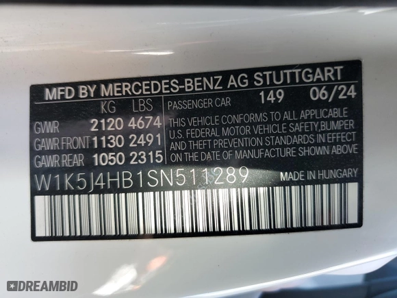 2025 Mercedes-Benz CLA with VIN W1K5J4HB1SN511289, listed as a Copart auction lot 43513205 with 12,005 mi miles and Clean Title. Bid and sale history available at carsss.com. Image 12.