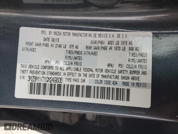 2016 Mazda 3 i Grand Touring with VIN 3MZBM1X71GM249806, listed as a Copart auction lot 52525565 with 101,517 mi miles and Salvage Title. Bid and sale history available at DreamBid. Image 12.