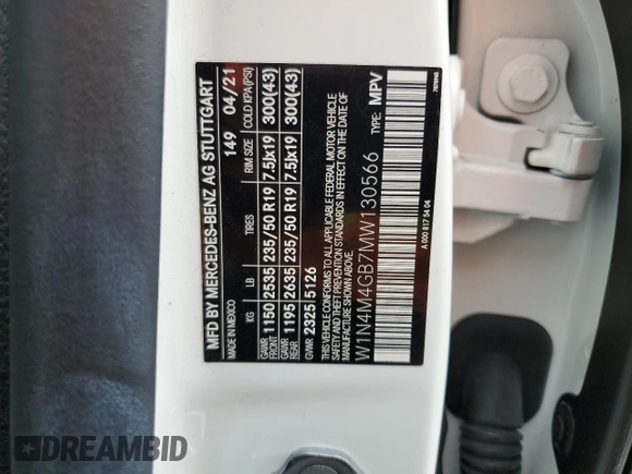 2021 Mercedes-Benz GLB 250 с VIN W1N4M4GB7MW130566, выставлен на аукционе Copart как лот 58500295 с пробегом 49 401 миль миль и Списание • Salvage title. История ставок и продаж доступна на DreamBid. Изображение 13.