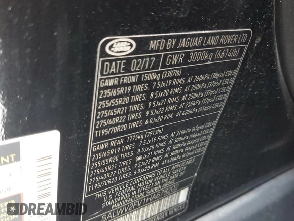 2017 Land Rover Range Rover Sport HSE Dynamic with VIN SALWV2FV1HA678202, listed as a Copart auction lot 59913095 with 133,877 mi miles and Clean title. Bid and sale history available at DreamBid. Image 13.
