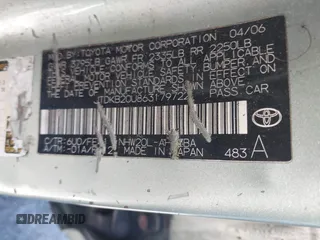 2006 Toyota Prius z VIN JTDKB20U863179722, wystawiony jako IAAI lot #42055785 z przebiegiem Nie podano mil oraz . Historia ofert i sprzedaży dostępna na DreamBid. Obrazek 9.