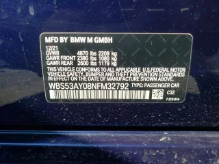 2022 BMW M3 with VIN WBS53AY08NFM32792, listed as a Copart auction lot 51468675 with 26,040 mi miles and Salvage Title. Bid and sale history available at carsss.com. Image 12.