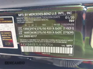 2020 Mercedes-Benz GLE 350 with VIN 4JGFB4KB1LA187706, listed as a IAAI auction lot 42434484 with 22,192 mi miles and . Bid and sale history available at DreamBid. Image 9.