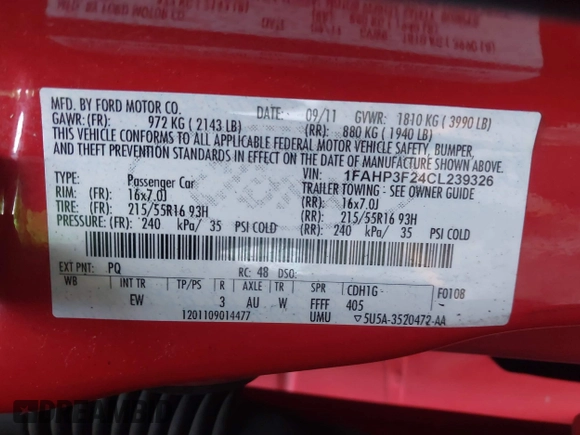 2012 Ford Focus SE with VIN 1FAHP3F24CL239326, listed as a IAAI auction lot 42668240 with 140,268 mi miles and . Bid and sale history available at DreamBid. Image 9.