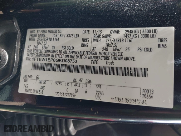 2016 Ford F-150 XLT с VIN 1FTEW1EP0GKD08753, выставлен на аукционе IAAI как лот 42379739 с пробегом 152 712 миль миль и . История ставок и продаж доступна на DreamBid. Изображение 9.