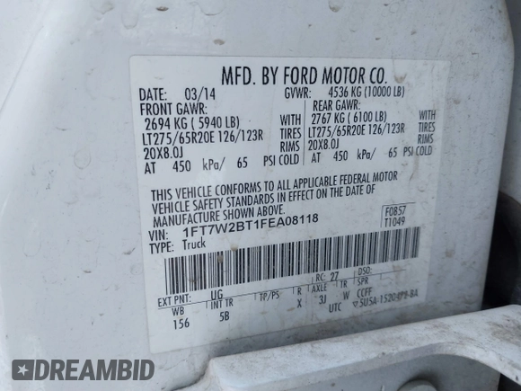 2015 Ford F-250 Lariat с VIN 1FT7W2BT1FEA08118, выставлен на аукционе IAAI как лот 41277828 с пробегом 191 395 миль миль и . История ставок и продаж доступна на DreamBid. Изображение 9.
