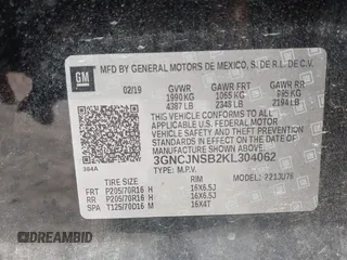 2019 Chevrolet Trax LS with VIN 3GNCJNSB2KL304062, listed as a IAAI auction lot 41782450 with 1 mi miles. Bid and sale history available at carsss.com. Image 9.