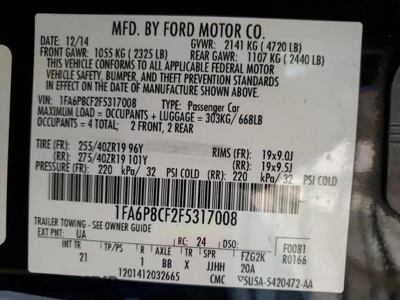 2015 Ford Mustang GT z VIN 1FA6P8CF2F5317008, wystawiony jako Copart lot #54340735 z przebiegiem 88 926 mil mil oraz Szkoda całkowita • Salvage title. Historia ofert i sprzedaży dostępna na DreamBid. Obrazek 12.