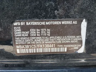 2015 BMW 3 Series 320i with VIN WBA3B1C57FK138441, listed as a IAAI auction lot 42034649 with Not Provided miles. Bid and sale history available at carsss.com. Image 9.