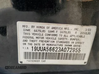 2003 Acura TL with VIN 19UUA56623A072955, listed as a Copart auction lot 71586074 with 157,002 mi miles and Salvage Title. Bid and sale history available at carsss.com. Image 14.