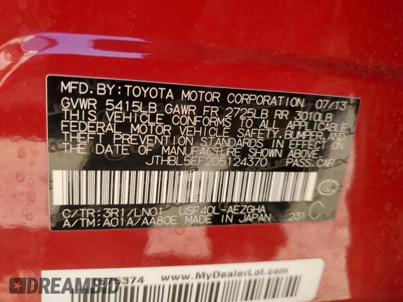 2013 Lexus LS 460 z VIN JTHBL5EF2D5124370, wystawiony jako Copart lot #56063585 z przebiegiem 122 301 mil mil oraz Szkoda całkowita • Salvage title. Historia ofert i sprzedaży dostępna na DreamBid. Obrazek 12.