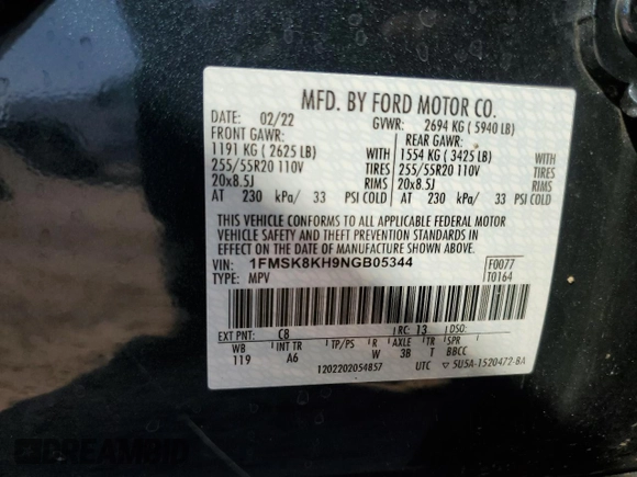 2022 Ford Explorer ST-Line with VIN 1FMSK8KH9NGB05344, listed as a Copart auction lot 45319245 with 25,775 mi miles and Salvage Title. Bid and sale history available at carsss.com. Image 14.