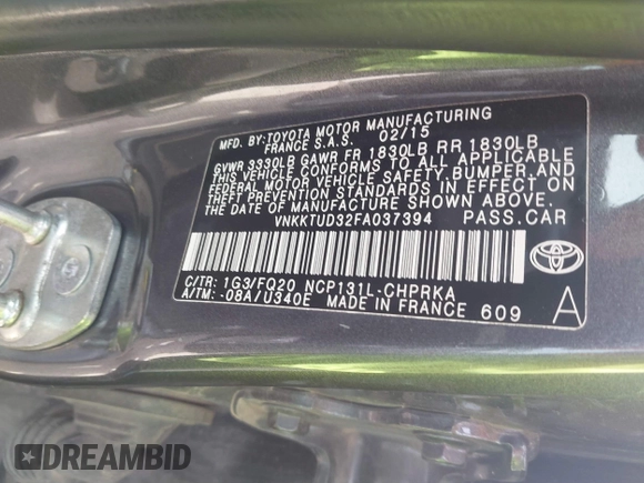 2015 Toyota Yaris L with VIN VNKKTUD32FA037394, listed as a IAAI auction lot 41753236 with Not Provided miles and . Bid and sale history available at DreamBid. Image 9.