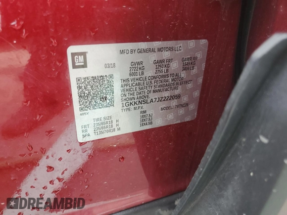 2018 GMC Acadia SLE with VIN 1GKKNSLA7JZ222059, listed as a Copart auction lot 53803435 with 97,704 mi miles and Non Repairable. Bid and sale history available at carsss.com. Image 13.