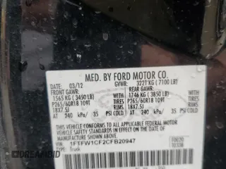 2012 Ford F-150 XL with VIN 1FTFW1CF2CFB20947, listed as a Copart auction lot 51259415 with 262,546 mi miles and Salvage Title. Bid and sale history available at carsss.com. Image 12.