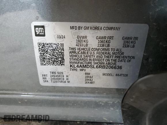 2024 Buick Encore GX Sport Touring with VIN KL4AMDSL6RB206636, listed as a Copart auction lot 52712255 with 19,180 mi miles and Salvage Title. Bid and sale history available at DreamBid. Image 12.