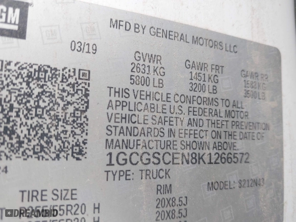 2019 Chevrolet Colorado 2WD LT with VIN 1GCGSCEN8K1266572, listed as a IAAI auction lot 42023232 with 82,394 mi miles. Bid and sale history available at carsss.com. Image 9.