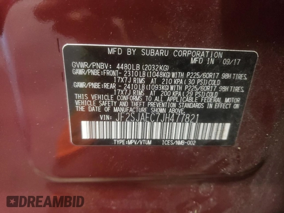 2018 Subaru Forester Premium with VIN JF2SJAEC7JH477821, listed as a Copart auction lot 65710662 with 74,759 mi miles. Bid and sale history available at carsss.com. Image 10.