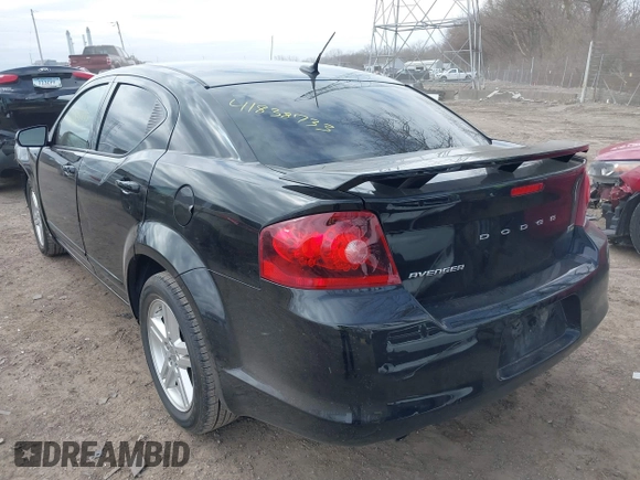 2013 Dodge Avenger SXT with VIN 1C3CDZCG5DN741112, listed as a IAAI auction lot 41838733 with 179,000 mi miles and . Bid and sale history available at carsss.com. Image 3.