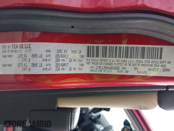 2017 Jeep Cherokee Sport с VIN 1C4PJLABXHW643669, выставлен на аукционе IAAI как лот 41745113 с пробегом 124 879 миль миль и . История ставок и продаж доступна на DreamBid. Изображение 9.