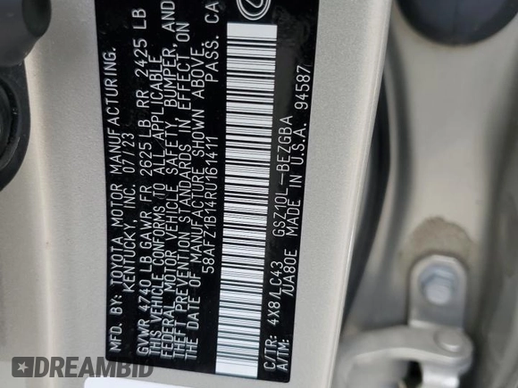 2024 Lexus ES 350 Ultra Luxury with VIN 58AFZ1B14RU161411, listed as a Copart auction lot 52399225 with 7,635 mi miles and Salvage title. Bid and sale history available at DreamBid. Image 12.