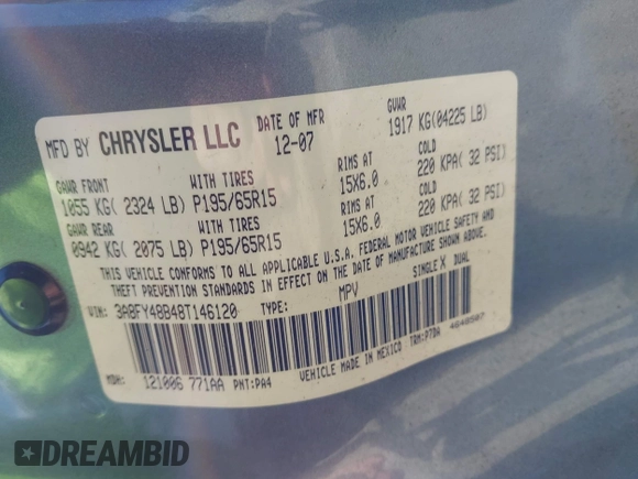 2008 Chrysler PT Cruiser с VIN 3A8FY48B48T146120, выставлен на аукционе IAAI как лот 42317699 с пробегом 212 012 миль миль и . История ставок и продаж доступна на DreamBid. Изображение 9.