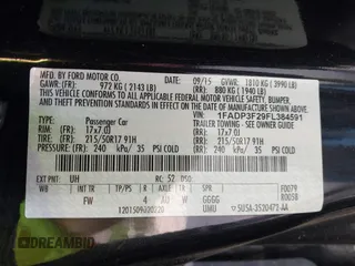 2015 Ford Focus SE with VIN 1FADP3F29FL384591, listed as a IAAI auction lot 42537981 with 49,735 mi miles and . Bid and sale history available at DreamBid. Image 9.