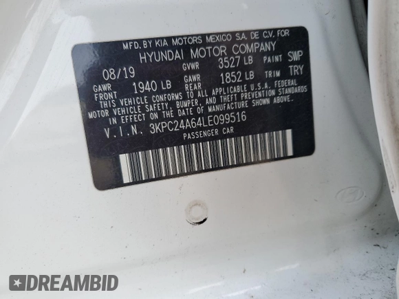 2020 Hyundai Accent SE with VIN 3KPC24A64LE099516, listed as a Copart auction lot 46048185 with 92,039 mi miles and Salvage Title. Bid and sale history available at carsss.com. Image 12.