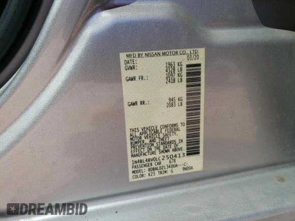 2020 Nissan Altima S z VIN 1N4BL4BV0LC250413, wystawiony jako Copart lot #50751115 z przebiegiem 101 360 mil mil oraz Szkoda całkowita • Salvage title. Historia ofert i sprzedaży dostępna na DreamBid. Obrazek 14.