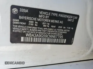 2012 BMW 3 Series 335i z VIN WBA3A9G59CNN67795, wystawiony jako Copart lot #84110454 z przebiegiem 160 986 mil mil oraz Szkoda całkowita • Salvage title. Historia ofert i sprzedaży dostępna na DreamBid. Obrazek 12.