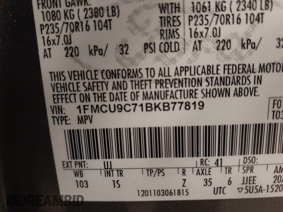 2011 Ford Escape XLS z VIN 1FMCU9C71BKB77819, wystawiony jako IAAI lot #42485716 z przebiegiem 204 218 mil mil oraz . Historia ofert i sprzedaży dostępna na DreamBid. Obrazek 9.
