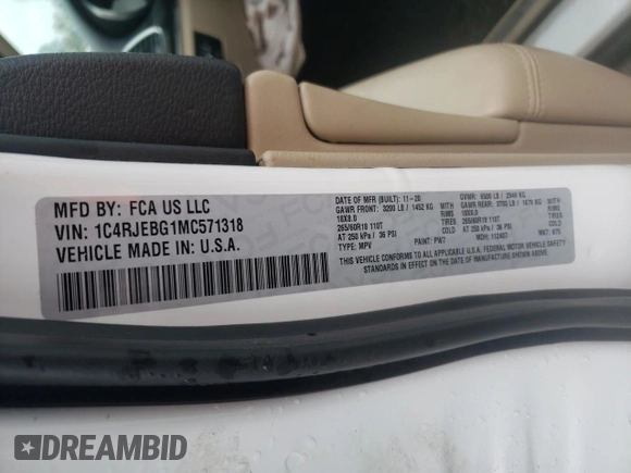 2021 Jeep Grand Cherokee Limited with VIN 1C4RJEBG1MC571318, listed as a Copart auction lot 80360894 with 66,976 mi miles and Salvage title. Bid and sale history available at DreamBid. Image 15.