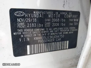2019 Hyundai Elantra GT with VIN KMHH35LE3KU094753, listed as a IAAI auction lot 41283518 with 107,955 mi miles. Bid and sale history available at carsss.com. Image 9.