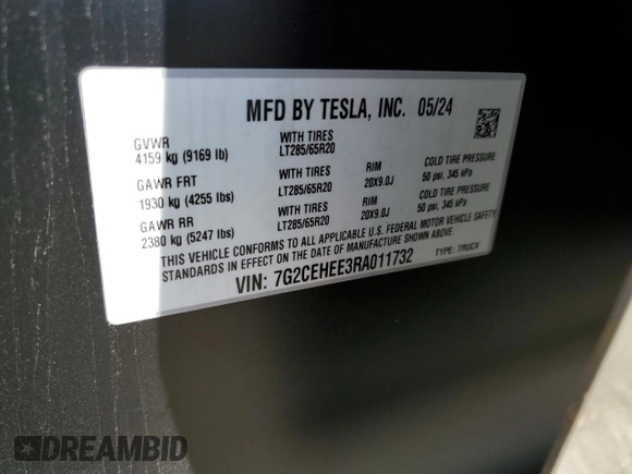 2024 Tesla Cybertruck Cyberbeast z VIN 7G2CEHEE3RA011732, wystawiony jako Copart lot #47046165 z przebiegiem 6 109 mil mil oraz Czysty tytuł • Clean title. Historia ofert i sprzedaży dostępna na DreamBid. Obrazek 13.