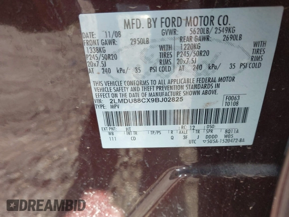 2009 Lincoln MKX z VIN 2LMDU88CX9BJ02825, wystawiony jako IAAI lot #41946040 z przebiegiem 171 395 mil mil oraz . Historia ofert i sprzedaży dostępna na DreamBid. Obrazek 9.