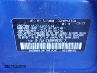 2021 Subaru WRX Premium with VIN JF1VA1C68M9806121, listed as a Copart auction lot 88213605 with 68,315 mi miles and Clean Title. Bid and sale history available at carsss.com. Image 12.