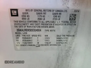 2014 GMC Terrain SLE z VIN 2GKALREK5E6304664, wystawiony jako Copart lot #64314905 z przebiegiem 79 893 mil mil oraz Szkoda całkowita • Salvage title. Historia ofert i sprzedaży dostępna na DreamBid. Obrazek 13.