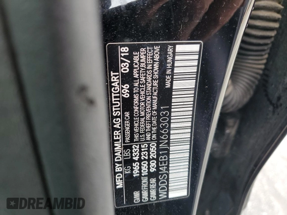 2018 Mercedes-Benz CLA 250 with VIN WDDSJ4EB1JN663031, listed as a Copart auction lot 61464505 with 102,754 mi miles and Salvage title. Bid and sale history available at DreamBid. Image 12.