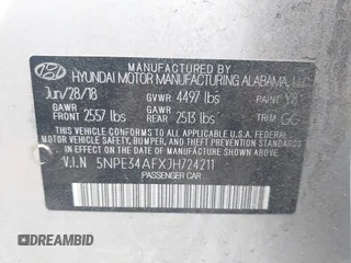 2018 Hyundai Sonata SEL with VIN 5NPE34AFXJH724211, listed as a IAAI auction lot 41962402 with 147,077 mi miles and . Bid and sale history available at carsss.com. Image 9.