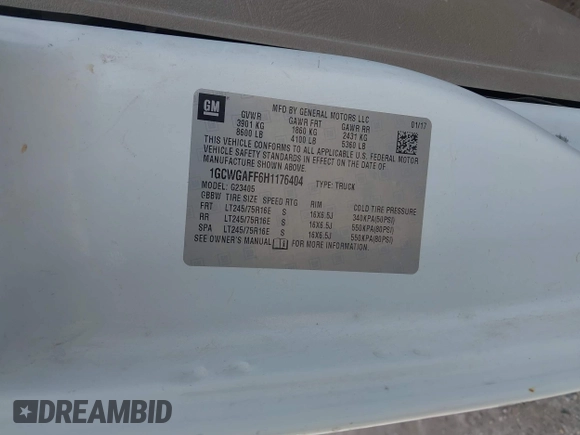 2017 Chevrolet Express Cargo Van with VIN 1GCWGAFF6H1176404, listed as a IAAI auction lot 42014572 with 104,378 mi miles. Bid and sale history available at carsss.com. Image 9.