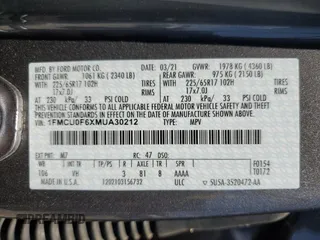 2021 Ford Escape S with VIN 1FMCU0F6XMUA30212, listed as a Copart auction lot 58164265 with 72,527 mi miles and Salvage title. Bid and sale history available at DreamBid. Image 13.