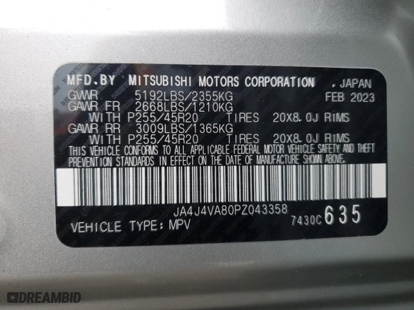 2023 Mitsubishi Outlander SEL with VIN JA4J4VA80PZ043358, listed as a Copart auction lot 44724815 with 21,932 mi miles and Salvage Title. Bid and sale history available at carsss.com. Image 13.
