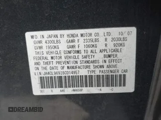 2008 Acura TSX Nav with VIN JH4CL96928C014957, listed as a IAAI auction lot 42072081 with 252,697 mi miles and . Bid and sale history available at DreamBid. Image 9.