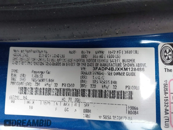 2019 Ford Fiesta SE with VIN 3FADP4BJXKM128486, listed as a IAAI auction lot 41876011 with 77,978 mi miles. Bid and sale history available at carsss.com. Image 9.